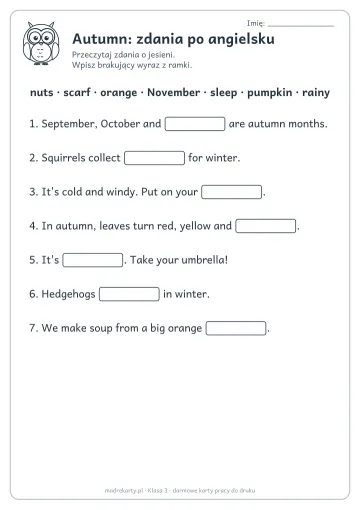 Karta pracy: Autumn: zdania po angielsku