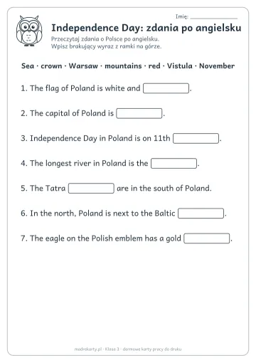 Karta pracy: Independence Day: zdania po angielsku