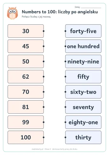Karta pracy: Numbers to 100: liczby po angielsku