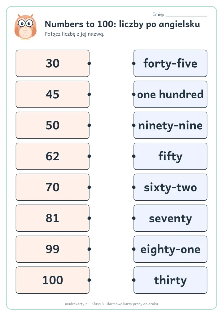 Podgląd karty: Numbers to 100: liczby po angielsku