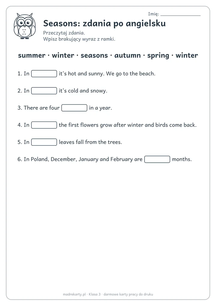 Podgląd karty: Seasons: zdania po angielsku