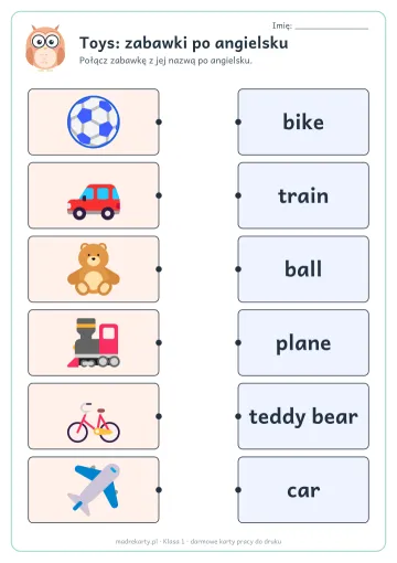 Karta pracy: Toys: zabawki po angielsku
