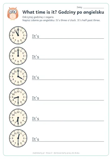 Karta pracy: What time is it? Godziny po angielsku