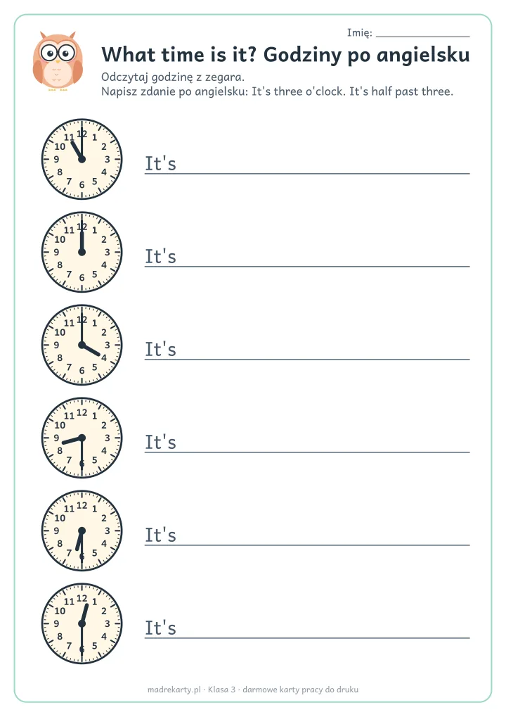 Podgląd karty: What time is it? Godziny po angielsku