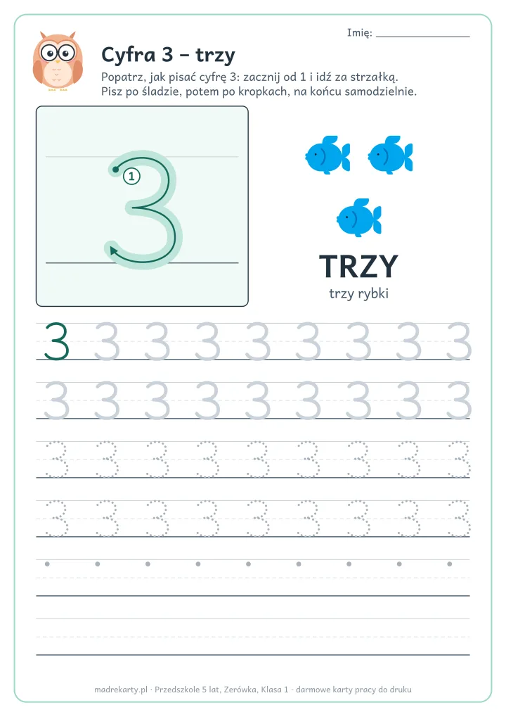 Podgląd karty: Cyfra 3 – trzy