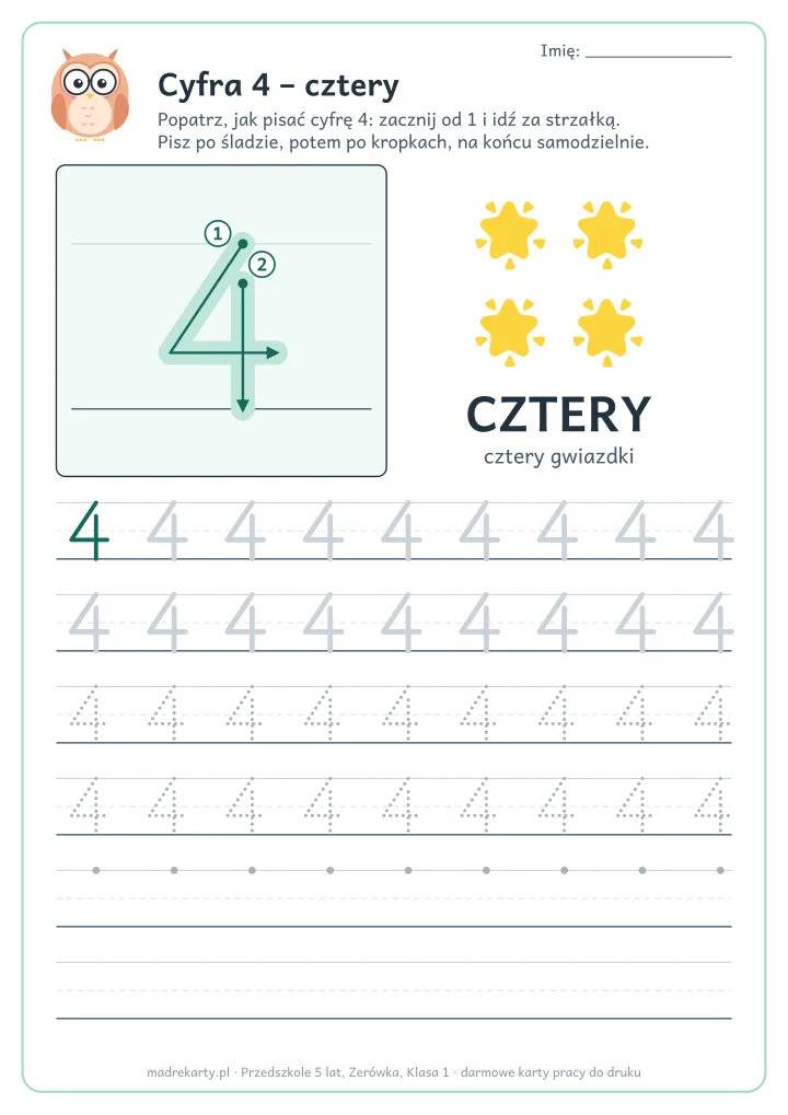 Podgląd karty: Cyfra 4 – cztery