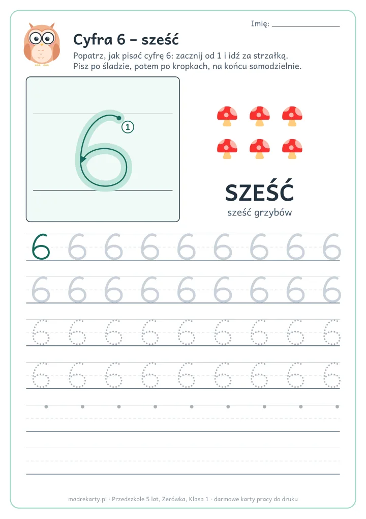 Podgląd karty: Cyfra 6 – sześć