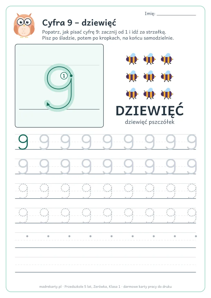 Podgląd karty: Cyfra 9 – dziewięć