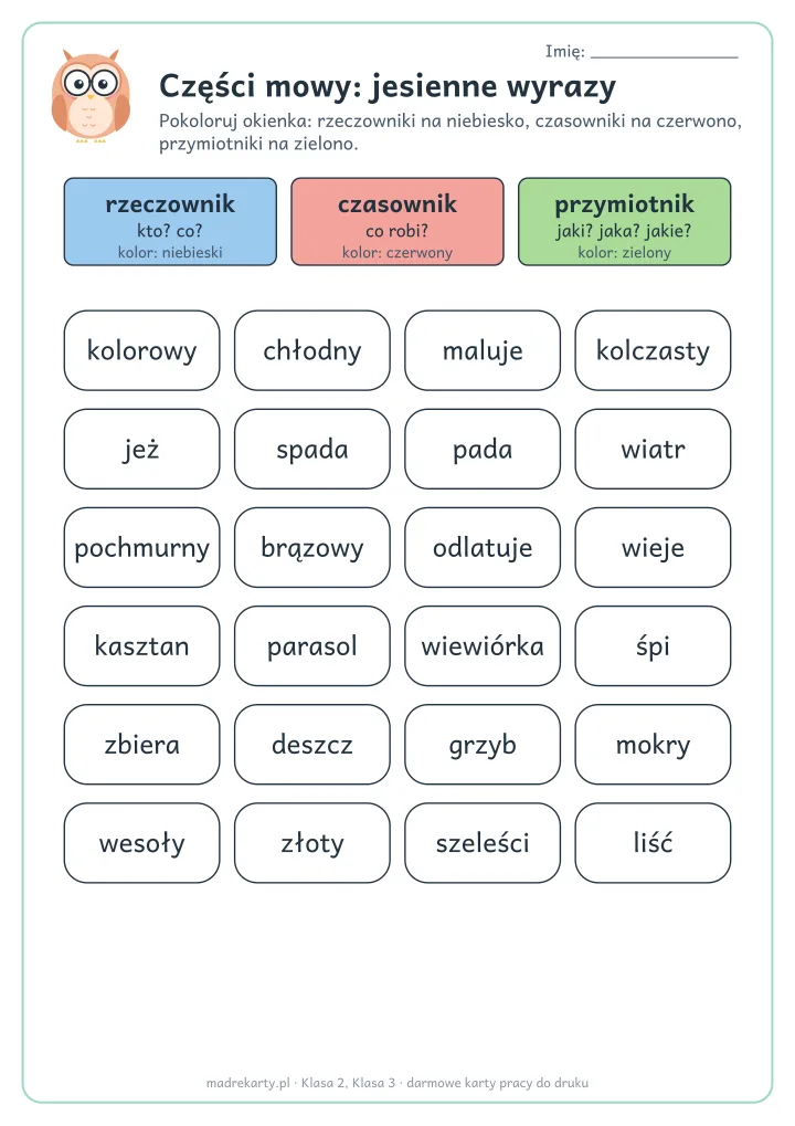 Podgląd karty: Części mowy: jesienne wyrazy