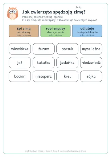 Karta pracy: Jak zwierzęta spędzają zimę?