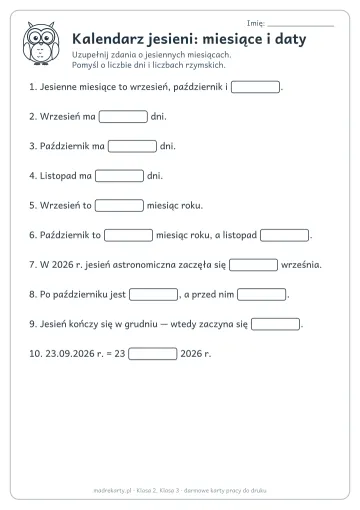Karta pracy: Kalendarz jesieni: miesiące i daty