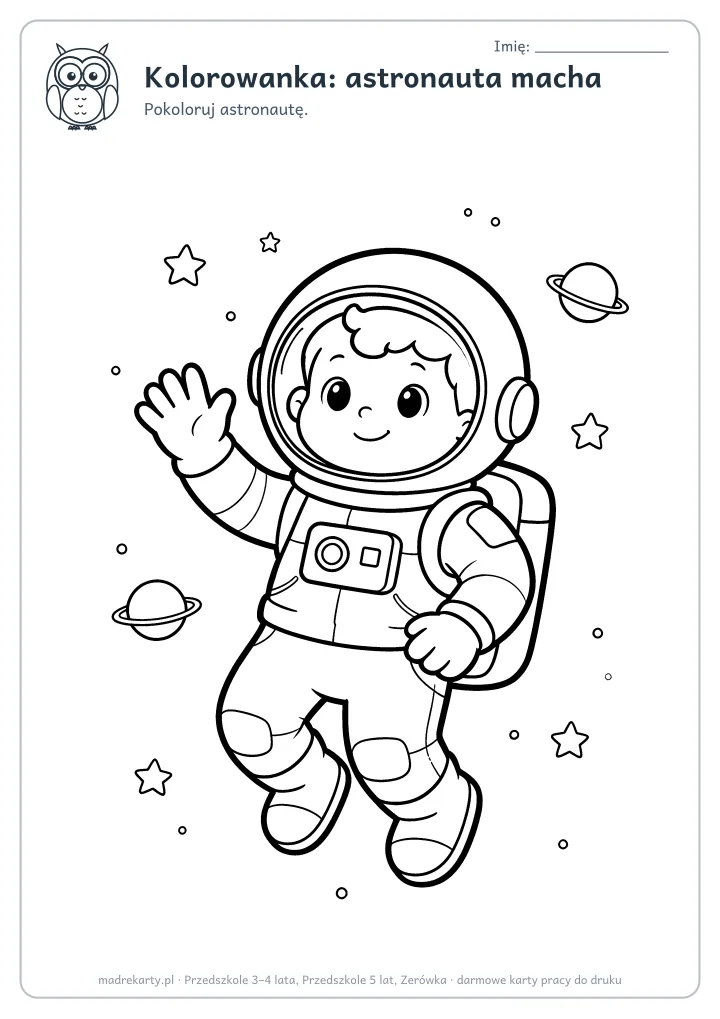 Podgląd karty: Kolorowanka: astronauta macha