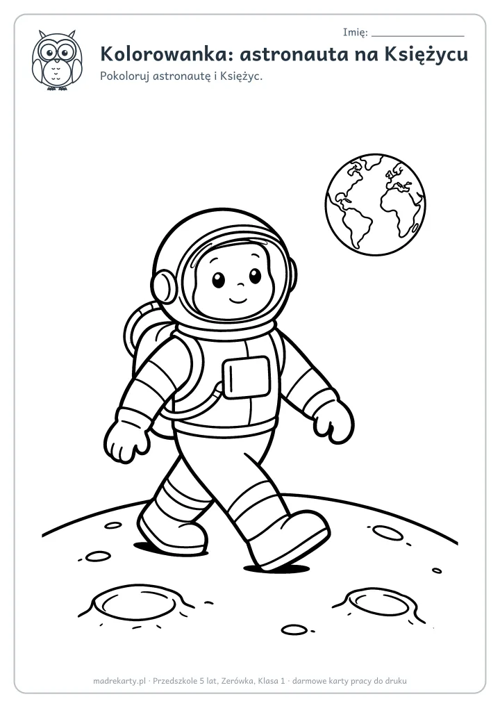 Podgląd karty: Kolorowanka: astronauta na Księżycu