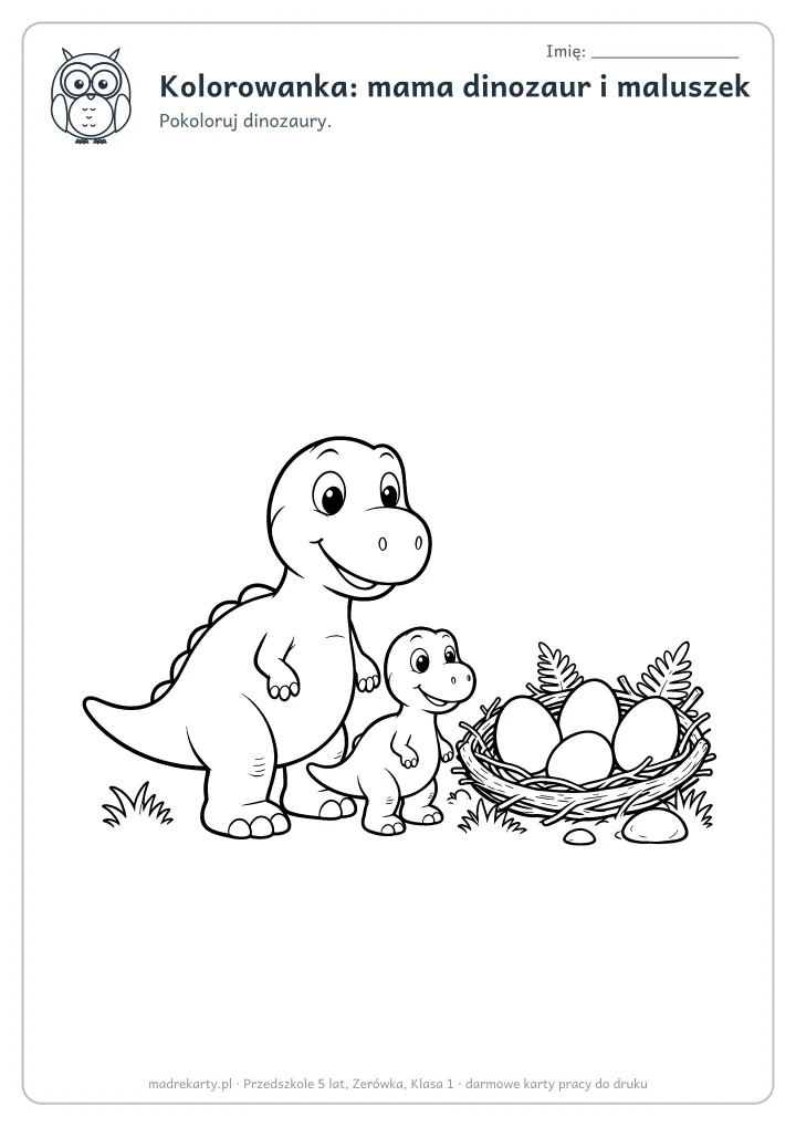 Podgląd karty: Kolorowanka: mama dinozaur i maluszek