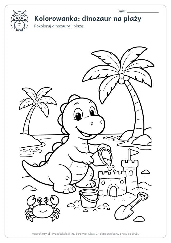 Podgląd karty: Kolorowanka: dinozaur na plaży