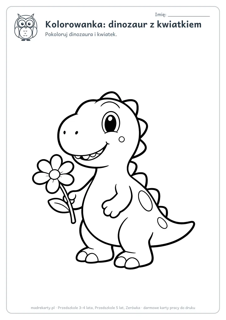 Podgląd karty: Kolorowanka: dinozaur z kwiatkiem