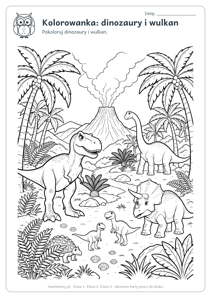 Podgląd karty: Kolorowanka: dinozaury i wulkan