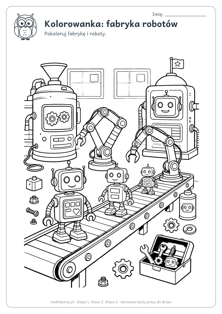 Podgląd karty: Kolorowanka: fabryka robotów