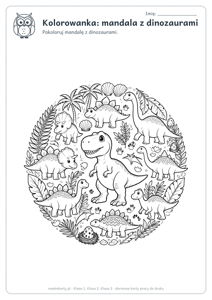 Podgląd karty: Kolorowanka: mandala z dinozaurami