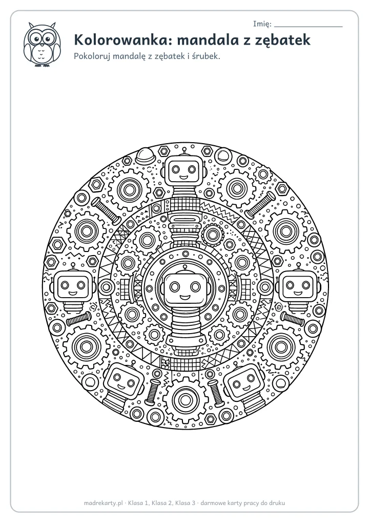 Podgląd karty: Kolorowanka: mandala z zębatek