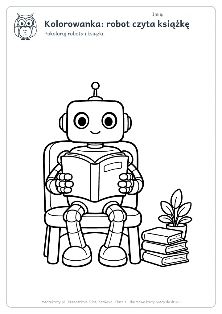 Podgląd karty: Kolorowanka: robot czyta książkę