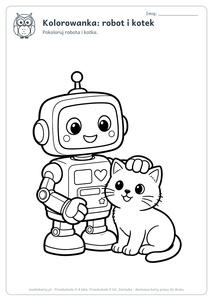 Podgląd karty: Kolorowanka: robot i kotek