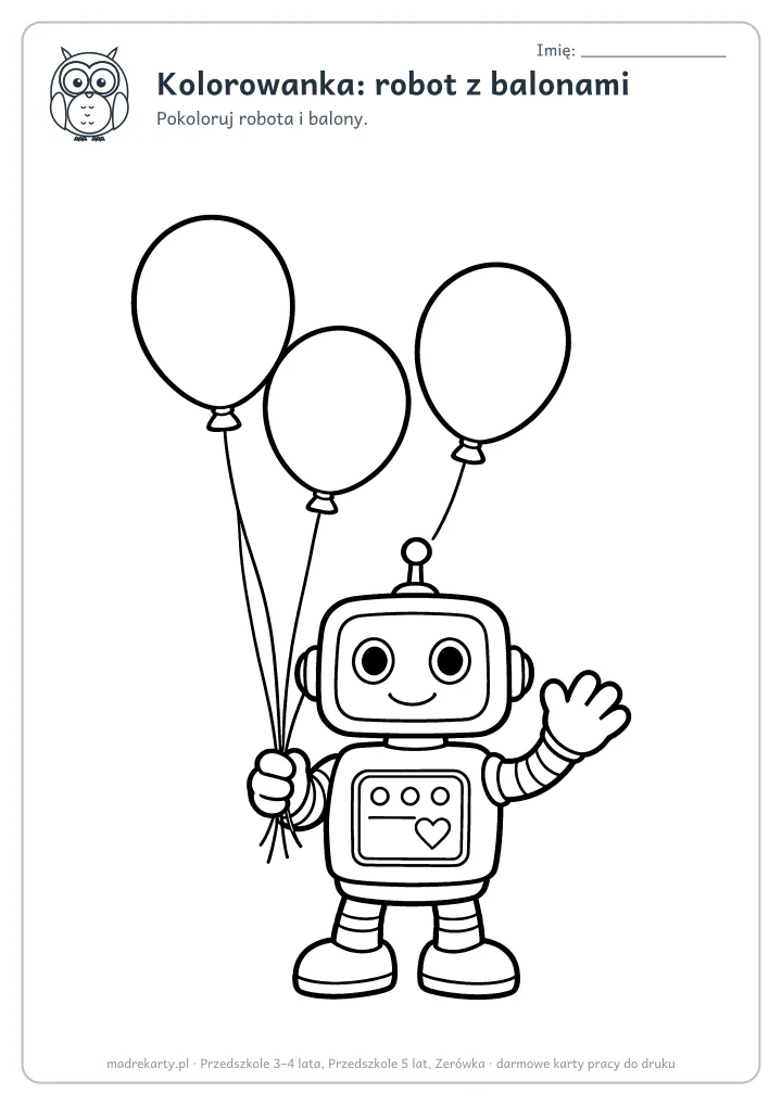 Podgląd karty: Kolorowanka: robot z balonami