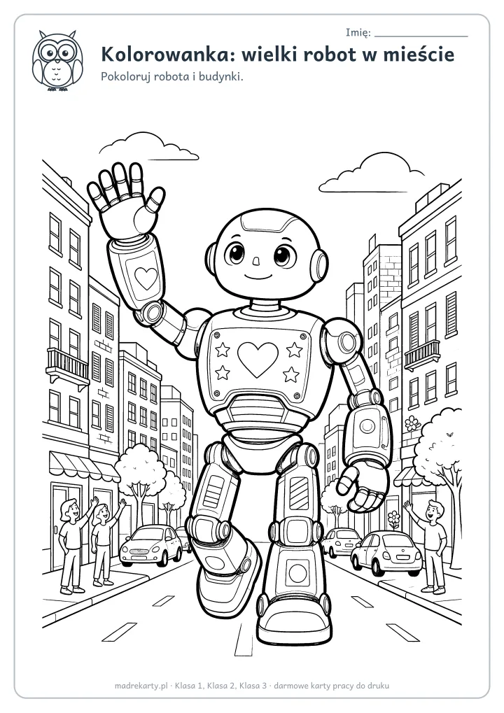 Podgląd karty: Kolorowanka: wielki robot w mieście