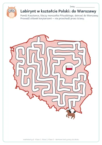 Karta pracy: Labirynt w kształcie Polski: do Warszawy