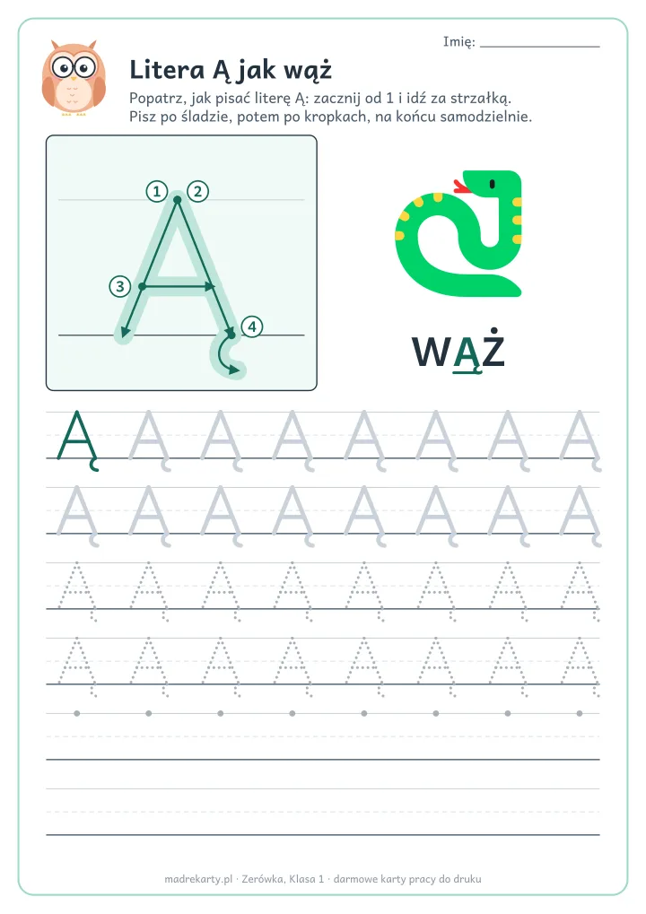 Karta pracy: Litera Ą jak wąż