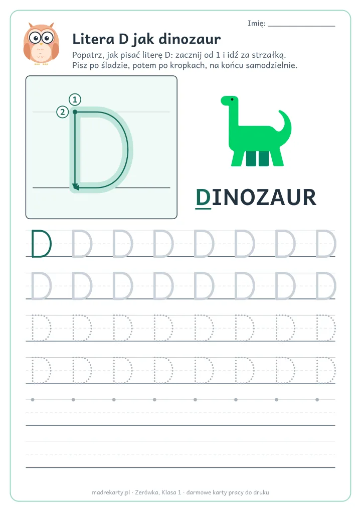 Karta pracy: Litera D jak dinozaur