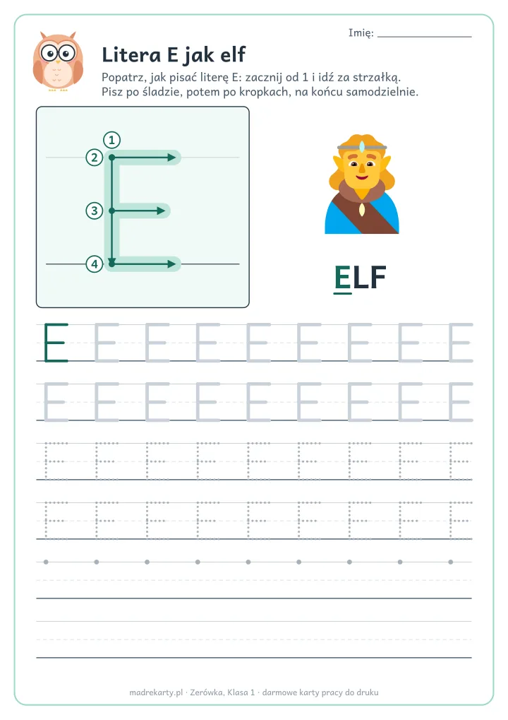 Karta pracy: Litera E jak elf