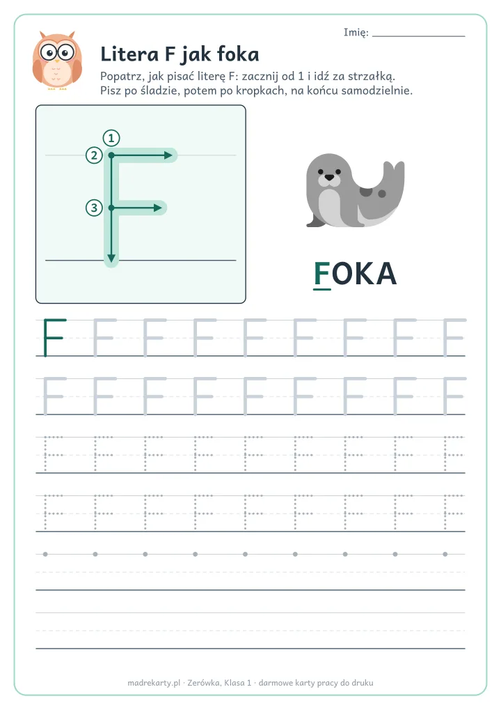 Karta pracy: Litera F jak foka
