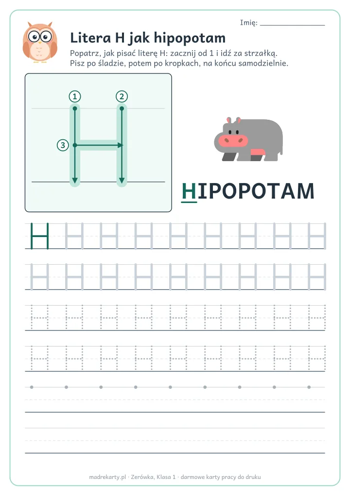 Karta pracy: Litera H jak hipopotam