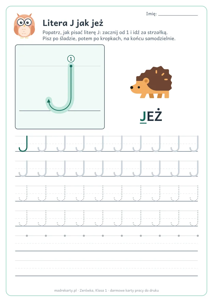 Karta pracy: Litera J jak jeż