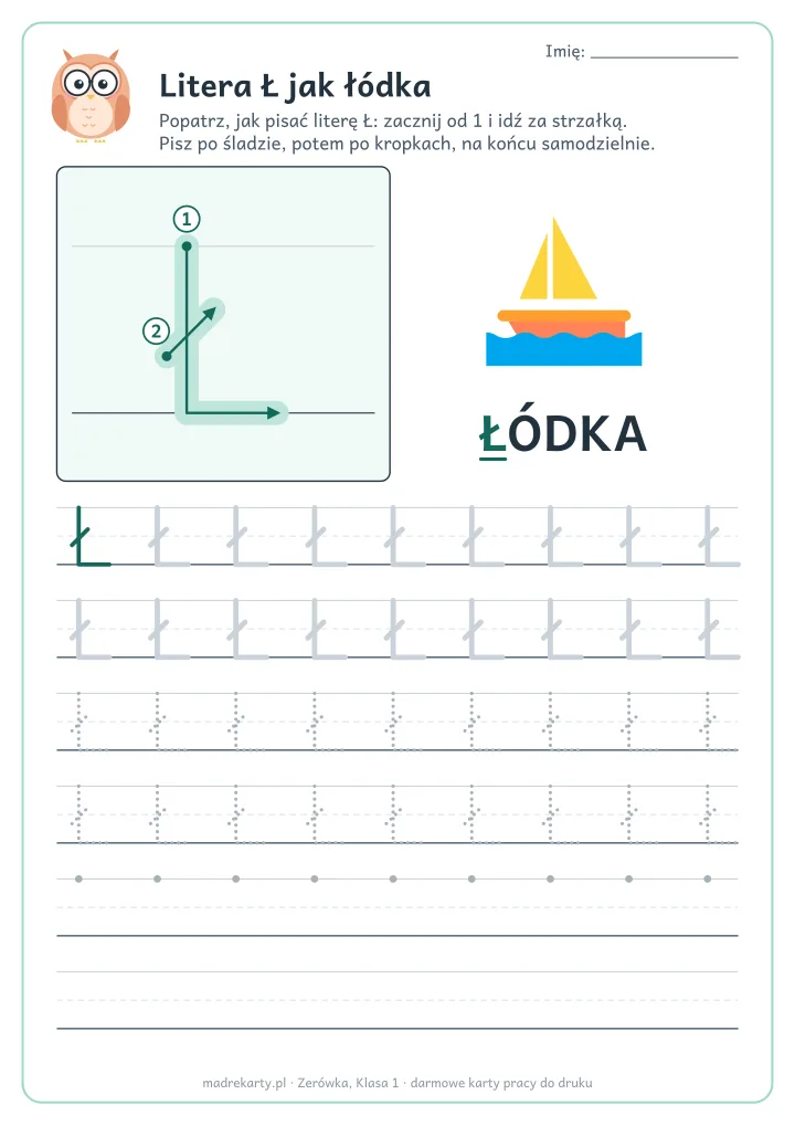 Karta pracy: Litera Ł jak łódka