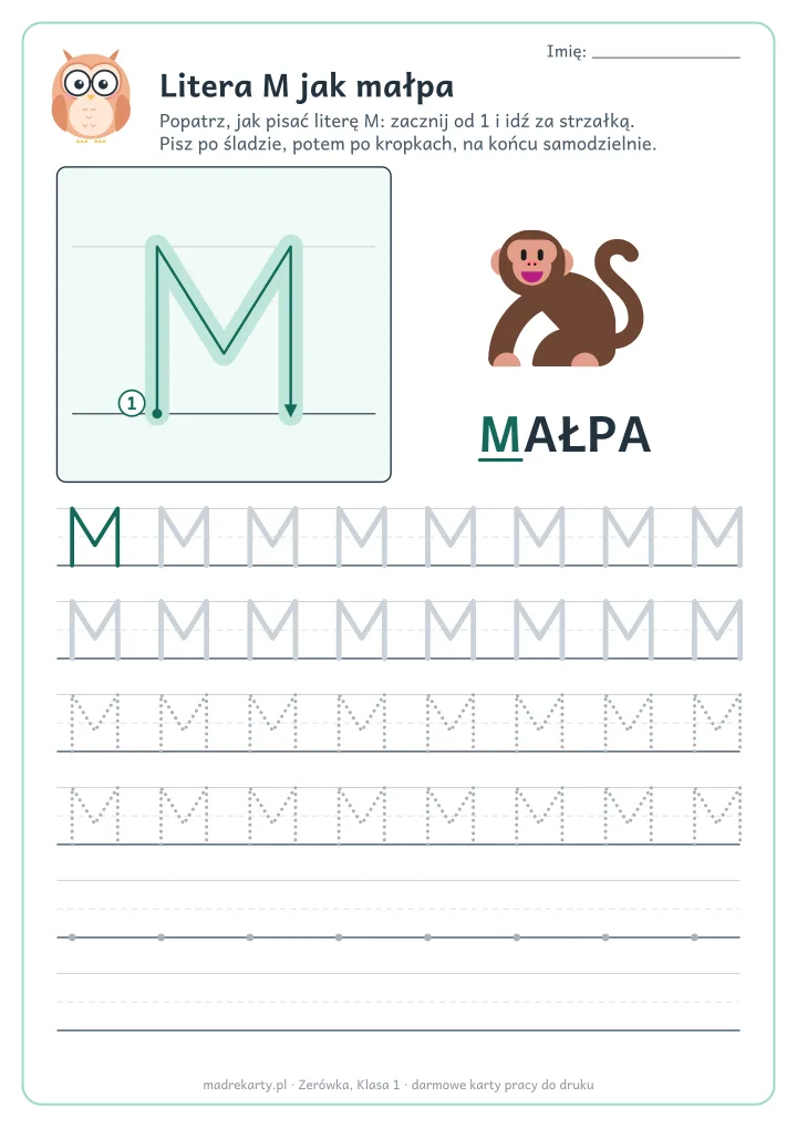 Karta pracy: Litera M jak małpa