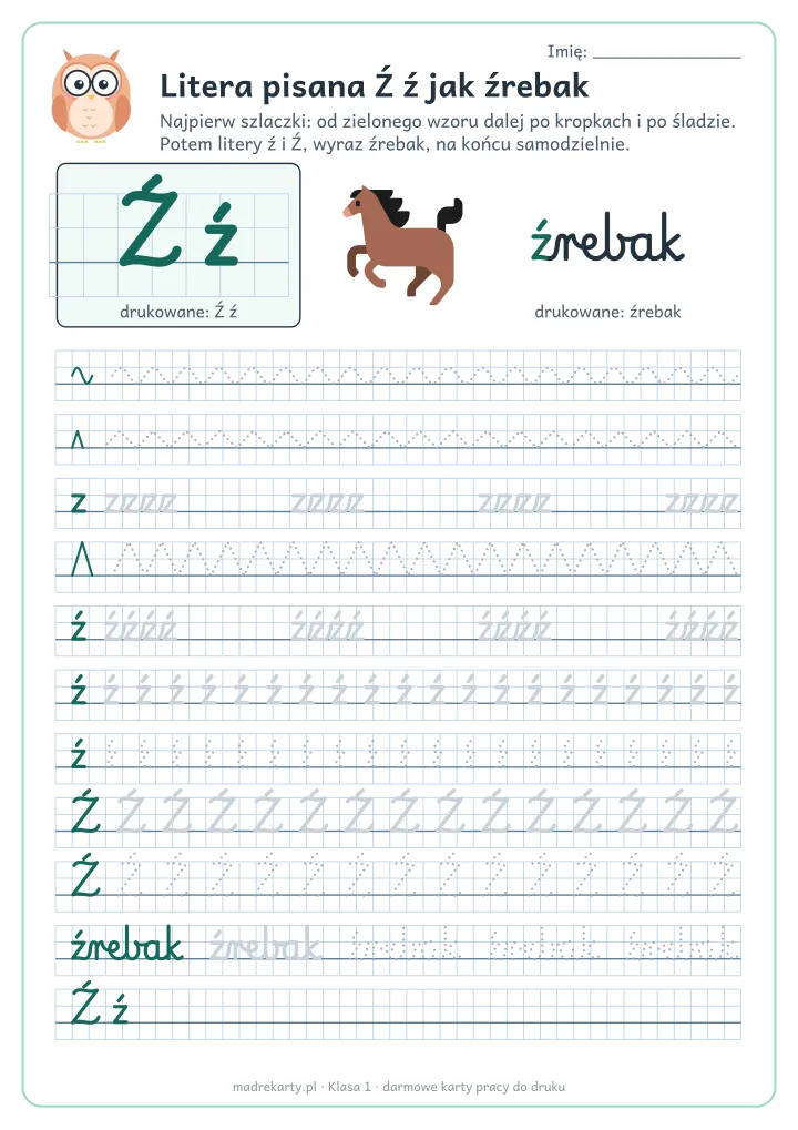 Podgląd karty: Litera pisana Ź ź jak źrebak