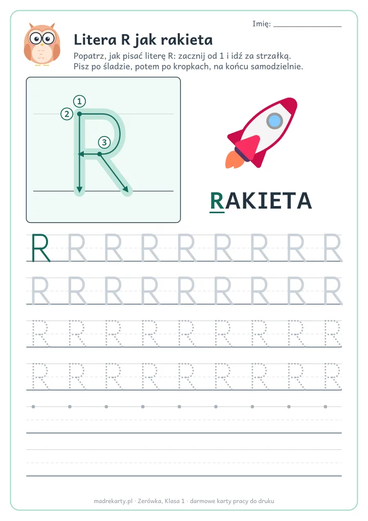 Karta pracy: Litera R jak rakieta