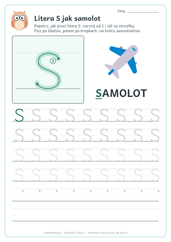 Karta pracy: Litera S jak samolot