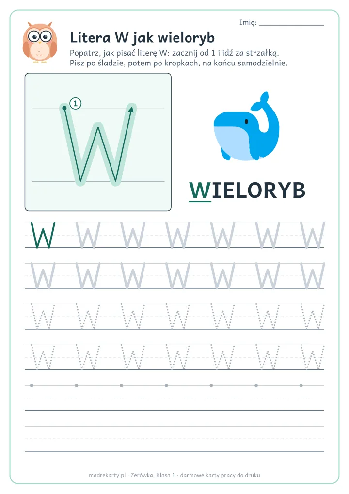 Karta pracy: Litera W jak wieloryb
