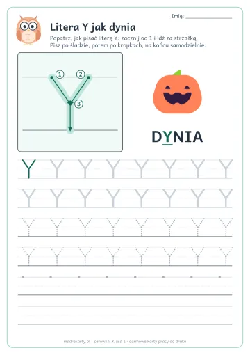 Karta pracy: Litera Y jak dynia