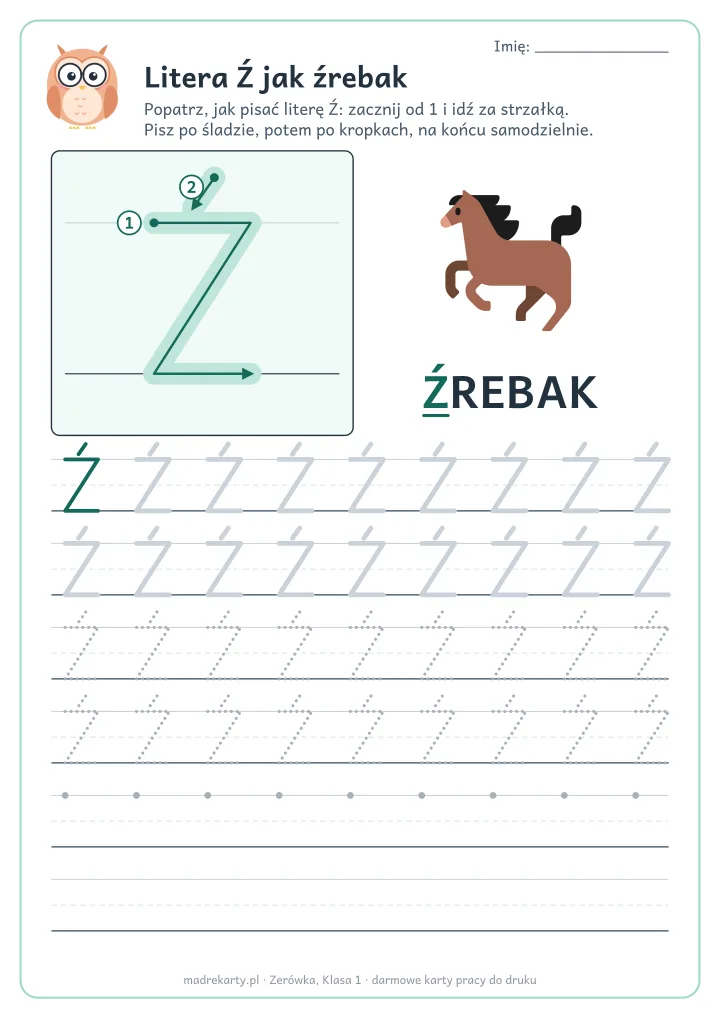 Karta pracy: Litera Ź jak źrebak