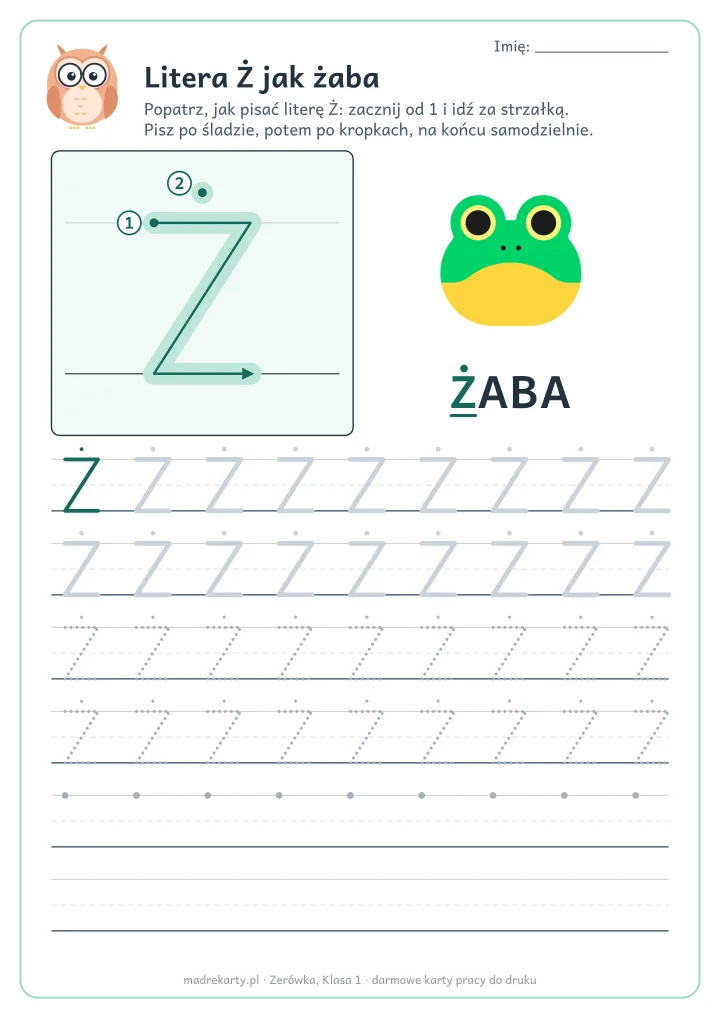 Karta pracy: Litera Ż jak żaba