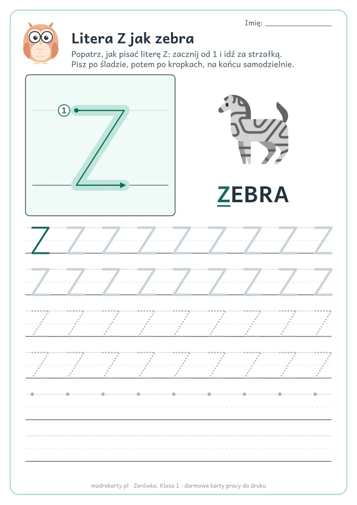 Karta pracy: Litera Z jak zebra
