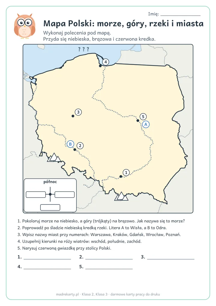 Podgląd karty: Mapa Polski: morze, góry, rzeki i miasta