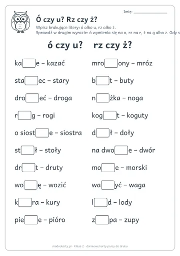 Karta pracy: Ó czy u? Rz czy ż?