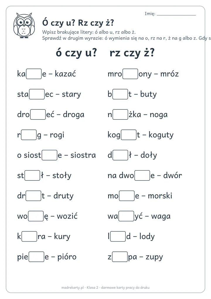 Podgląd karty: Ó czy u? Rz czy ż?