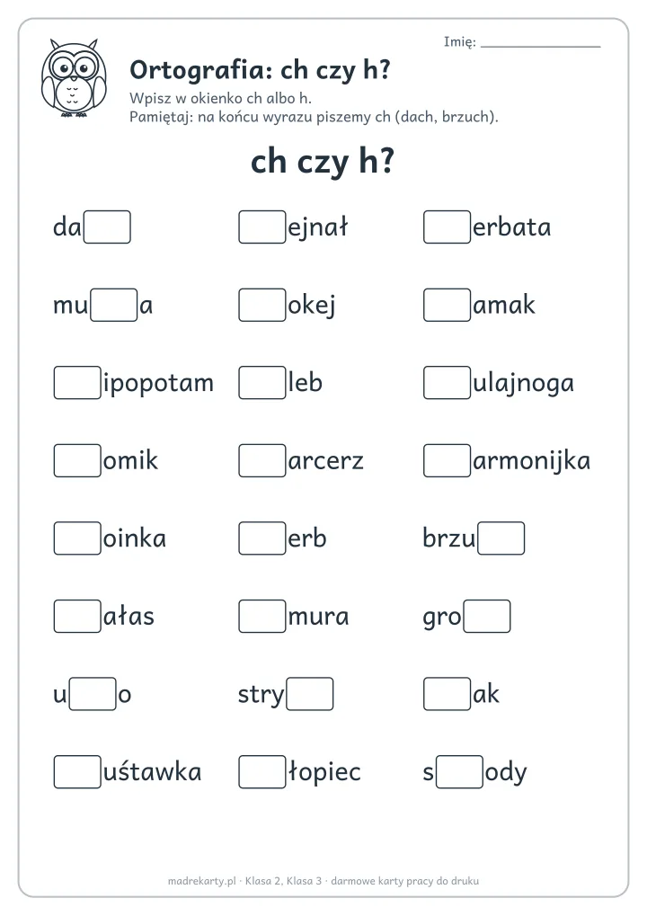 Podgląd karty: Ortografia: ch czy h?