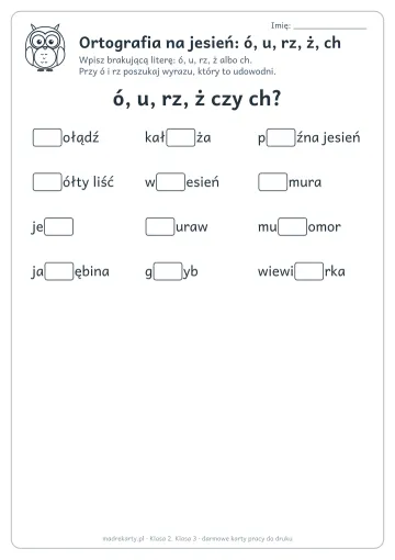 Karta pracy: Ortografia na jesień: ó, u, rz, ż, ch